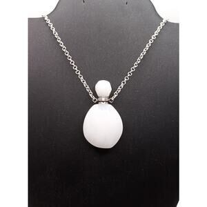 White Jade Perfume Bottle Necklace 22" Stainless Steel Chain
